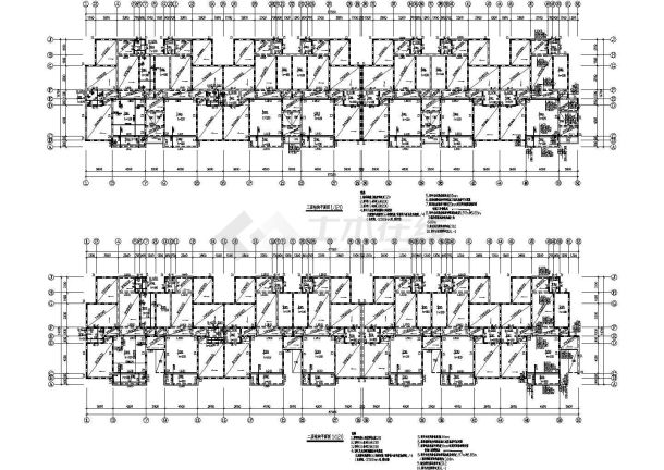 某地区长67.35米 宽14.7米 6层砖混住宅楼结构施工平面图-图一