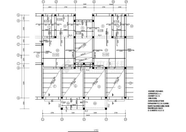 长50.6米宽13.1米5层砖混住宅楼结构施工图-图一