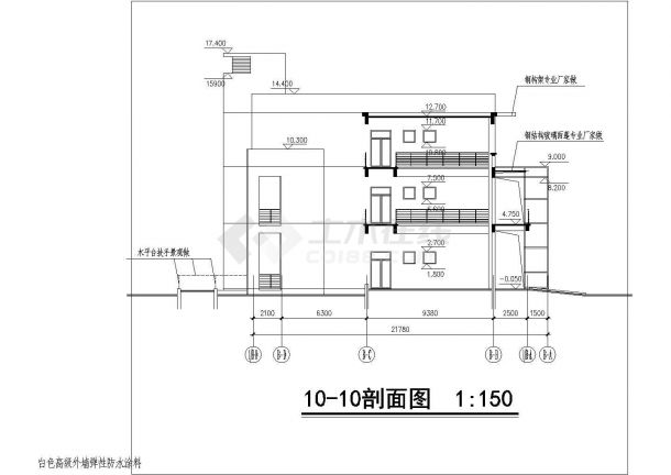 某县城步行街商业建筑方案工程设计cad平立剖图（含效果图）-图二