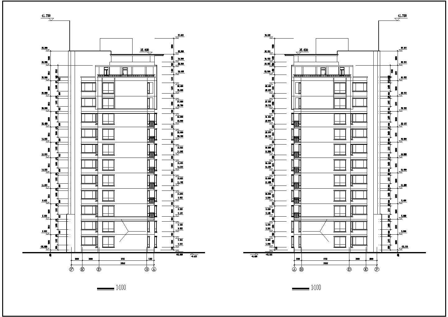 长62米 宽15.2米 11层3单元每单元2户（单元内户型不对称）框架结构CAD住宅楼设计图