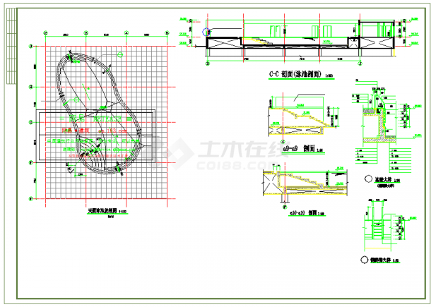 某泳游池规划施工CAD设计图纸-图一