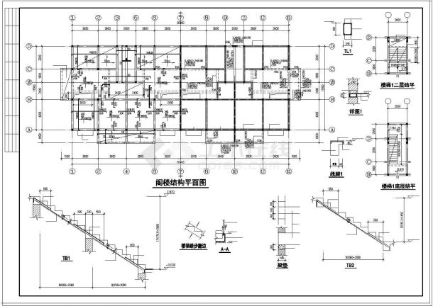 某地三层住宅楼混合结构cad施工设计图纸-图二