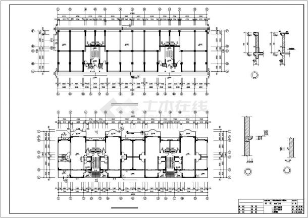 扬州市天盈家园小区2920平米7层砖混结构住宅楼建筑+结构设计CAD图纸-图一