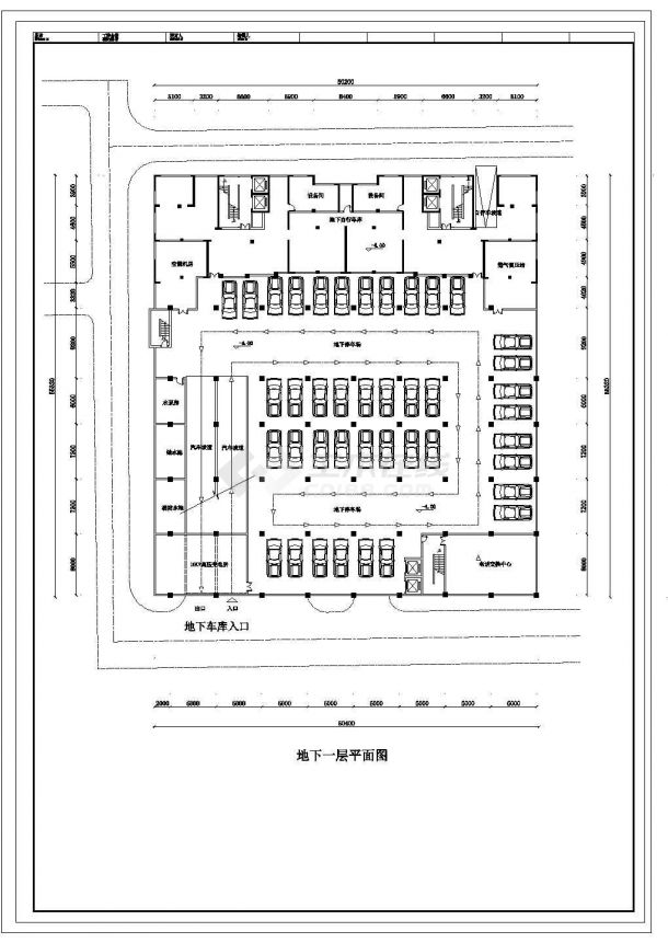 某地下一层地上四层框架结构大型商场设计cad建筑平面方案图（标注详细）-图一