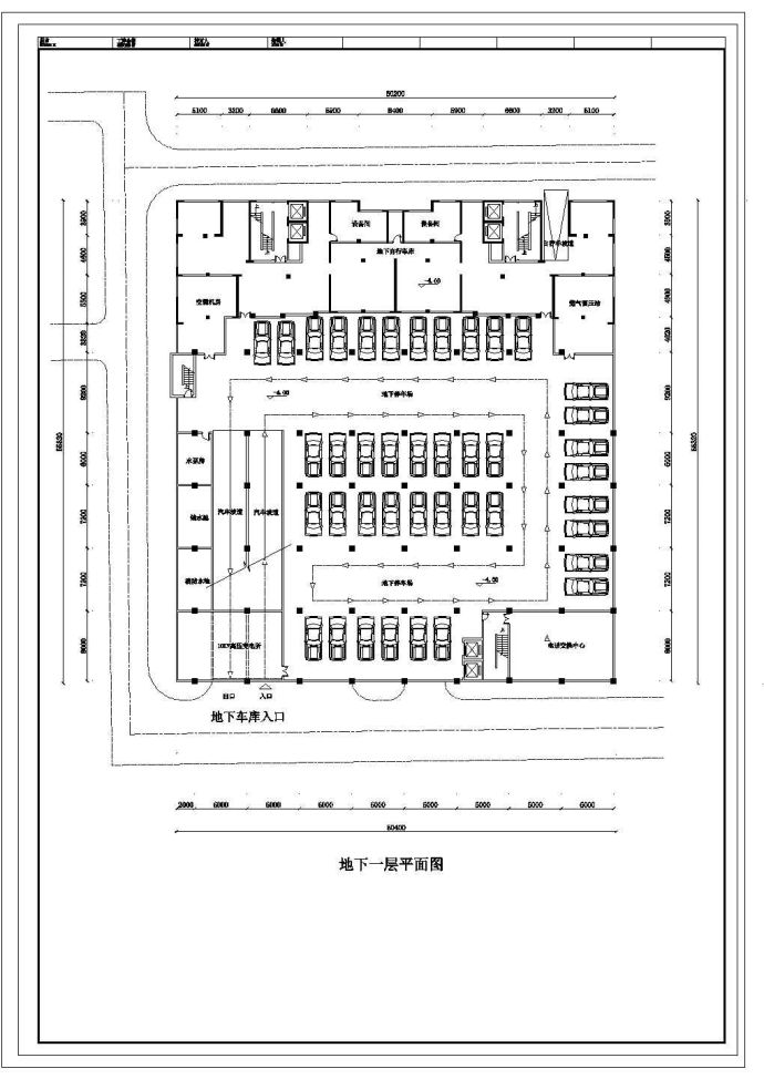 某地下一层地上四层框架结构大型商场设计cad建筑平面方案图（标注详细）_图1