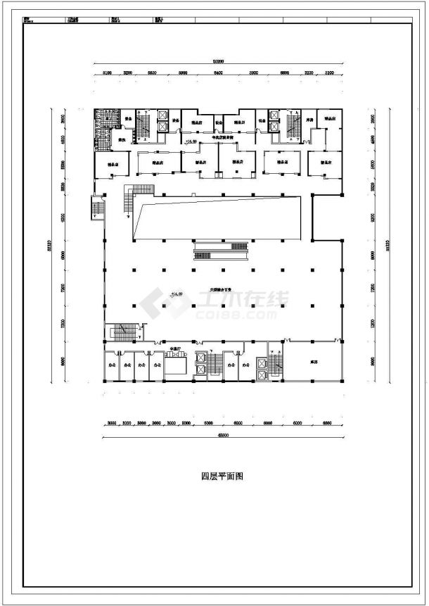 某地下一层地上四层框架结构大型商场设计cad建筑平面方案图（标注详细）-图二