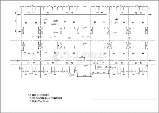 菏泽市某工厂3870平米4层框架结构员工宿舍楼建筑和结构设计CAD图纸-图二
