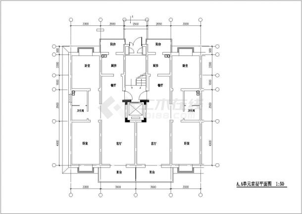 带电梯小高层住宅楼全套建筑施工设计cad图纸【1楼梯1电梯1户[2户] 2室2厅】-图一