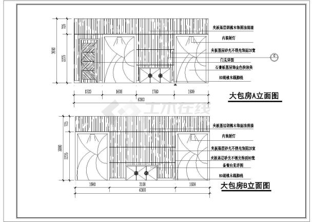 精美饭店包厢室内装修CAD布置图-图二