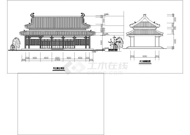 寺庙天王殿平立剖设计CAD施工图-图二