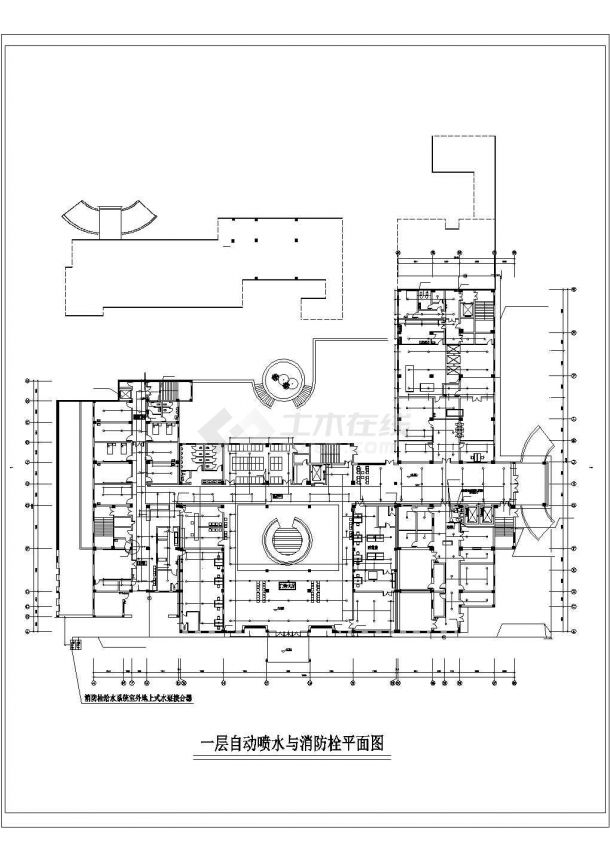 某16600㎡地上六层医院给排水设计cad施工图纸（高22米）-图一