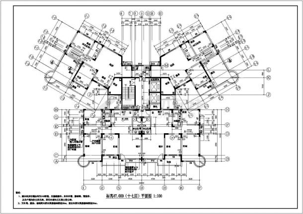 衢州某新建社区1.2万平米18层异框剪结构住宅楼建筑设计CAD设计图-图二