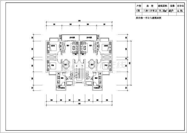 某地区实用户型建筑cad平面图-图二