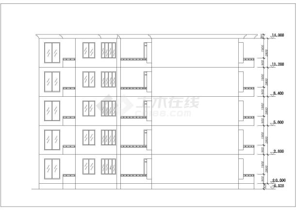 宁波市锦溢华庭小区5层混合结构住宅楼平立面设计CAD图纸-图二