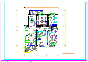 三室两厅室内家装cad设计施工平面图-图二