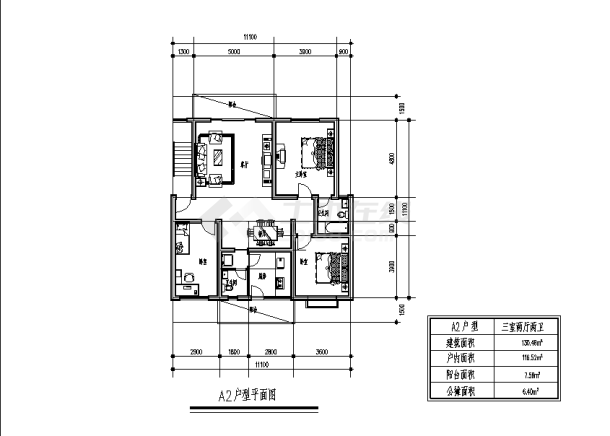 二套农村小户型住宅建筑设计施工cad图纸（含说明）-图二