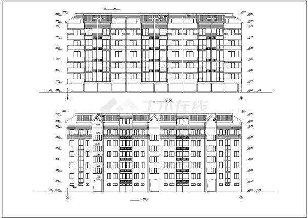 五层砖混结构单身公寓建筑施工cad图，共七张-图一