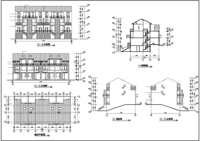某三层C型公寓楼建筑施工cad图，共十一张_图1