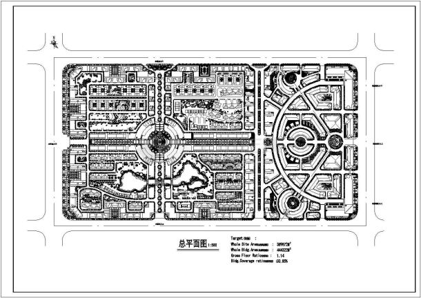 某长方形地块多层居民小区景观规划设计cad施工总平面图（含经济技术指标）-图一