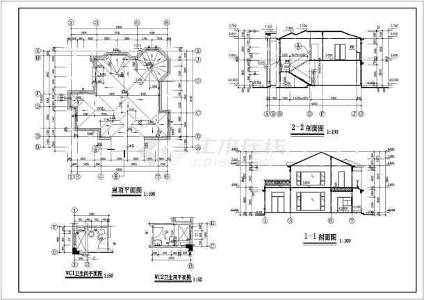 某二层框架结构新农村欧式别墅设计cad全套建筑施工图（含设计说明）-图一