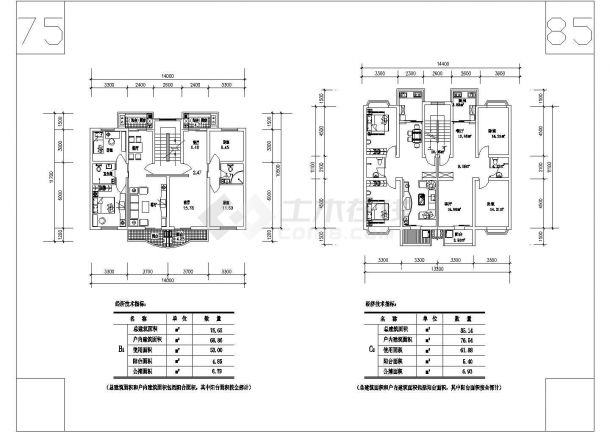 多层住宅经典户型公寓楼全套施工设计cad图纸-图二