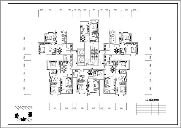 武汉市星愿家园小区住宅楼20张户型CAD设计图（标准层平面图）-图一