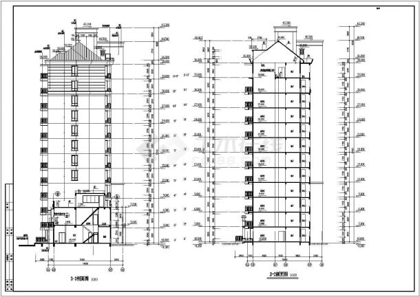 某高层剪力墙结构商业大厦设计cad立剖面方案图-图一