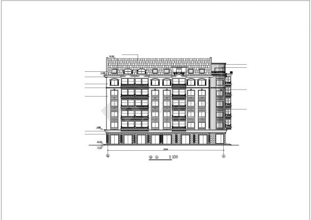 沈阳某小区7030平米5层砖混商住楼建筑设计CAD图纸（1层为商铺/含阁楼）-图二