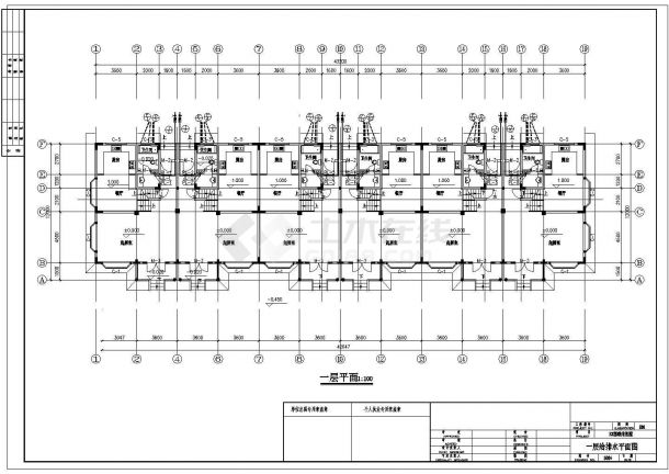 某地下半层+3层6户联排别墅给排水施工CAD图纸-图一
