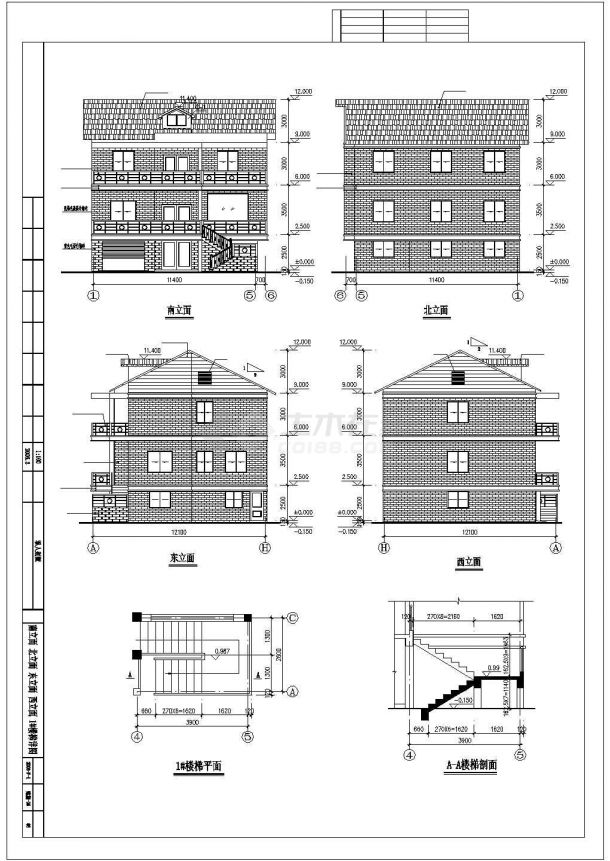 某三层私人小别墅建筑结构设计施工CAD图纸-图一