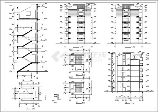 3781平方米五层砖混结构单身公寓住宅规划设计建筑施工cad图，共七张-图二