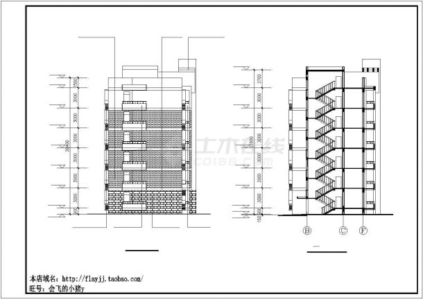 某6层研究生公寓楼建筑设计CAD图纸（长48.8米 宽10.8米 ）-图二