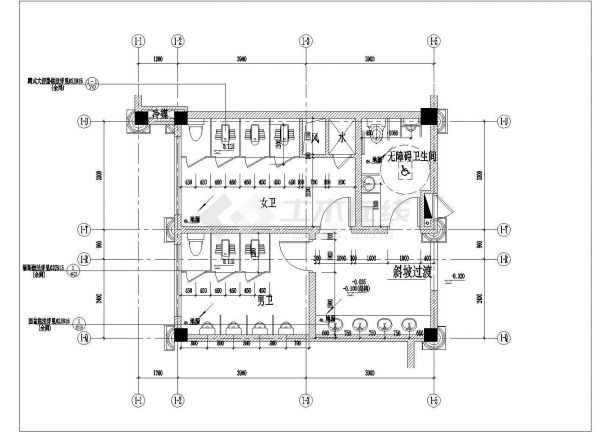 [浙江]三层古典风格小型影视基地建筑CAD施工图卫生间详图-图一
