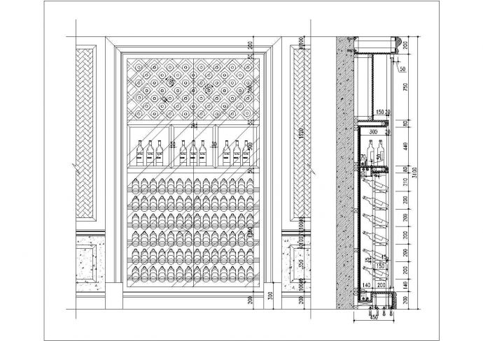 某红酒柜CAD节点施工设计平立面图_图1