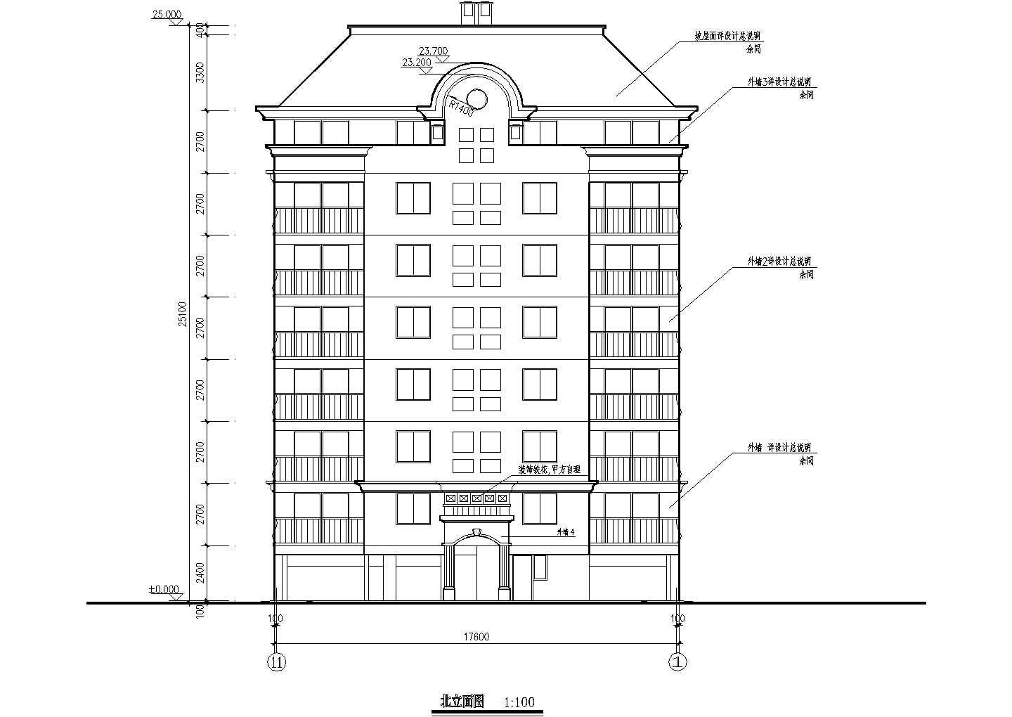 某长17.6米 宽14.6米 8层复式1梯2户普通住宅楼CAD节点完整设计图