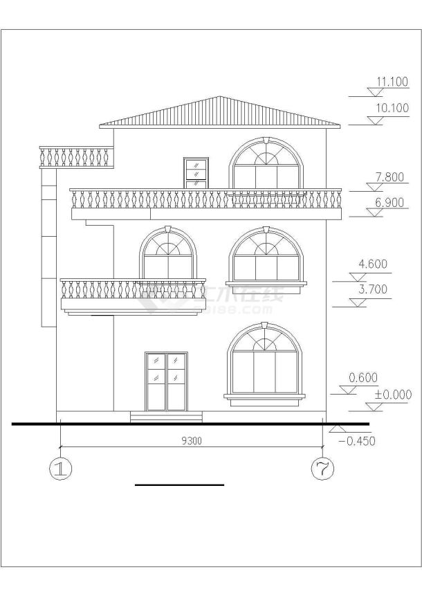 南京市秦家村某3层砖混结构单体乡村别墅建筑设计CAD图纸（2套方案）-图二