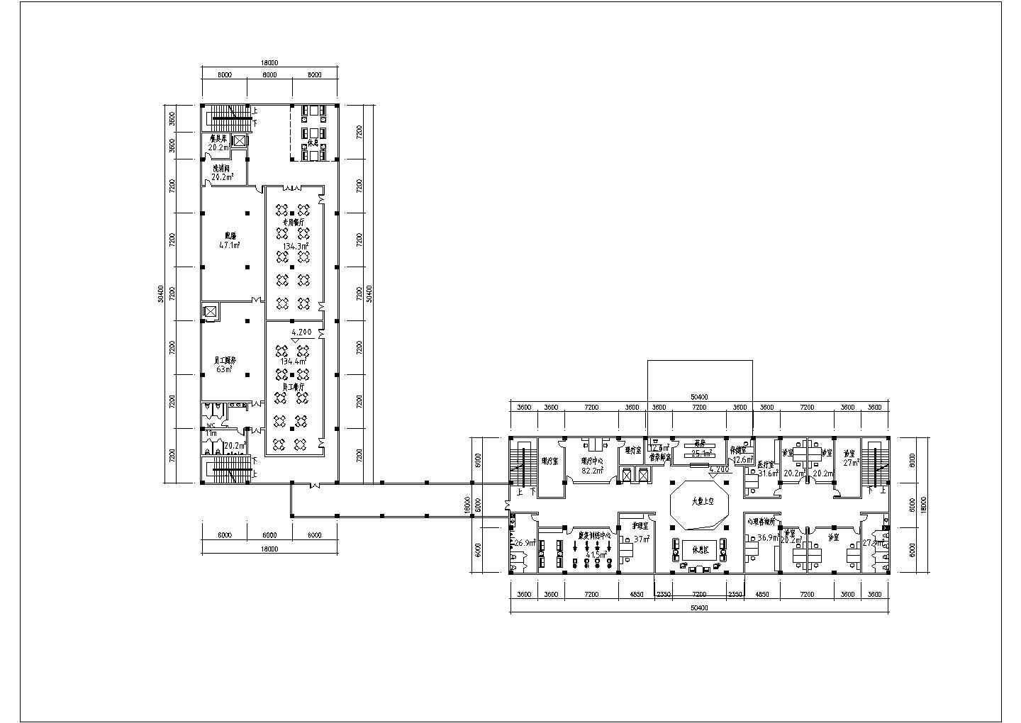某长57.2米×14.6米四层福夕院养老公寓CAD施工设计图