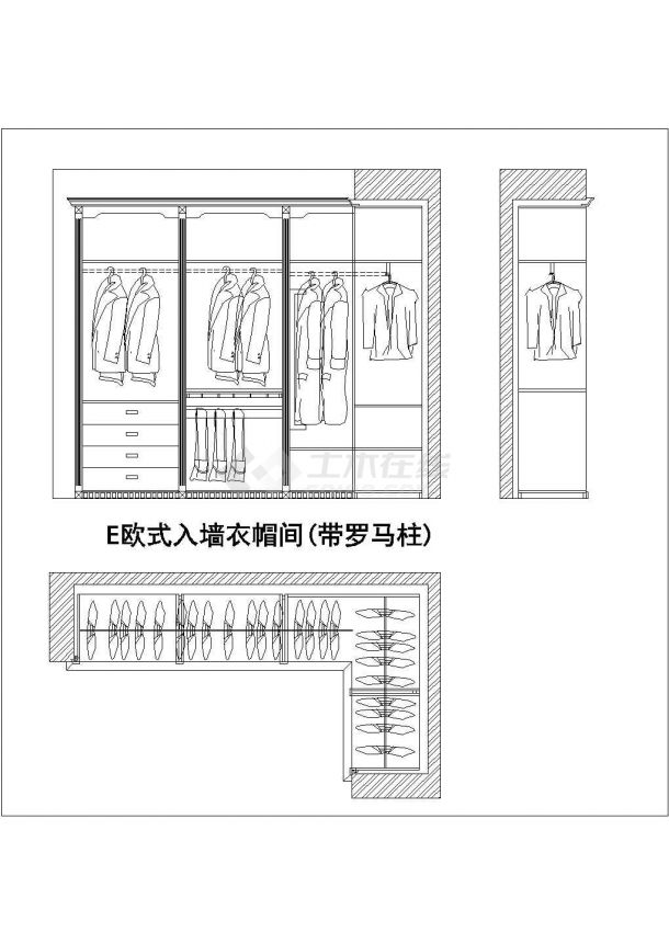 某3套实木衣柜CAD完整平面设计详图-图一