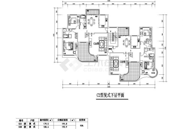 居住小区7种户型详细设计施工建筑CAD平面图纸-图二