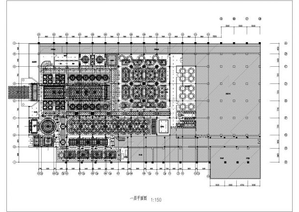 某上海红子鸡餐厅施工CAD大堂及散座设计平面图-图一