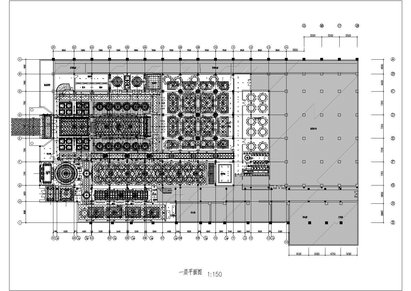 某上海红子鸡餐厅施工CAD大堂及散座设计平面图