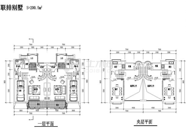 联排别墅详细设计施工建筑CAD平面图纸-图二