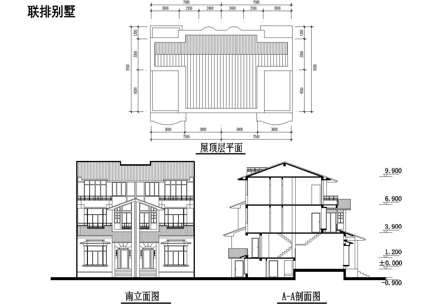 联排别墅详细设计施工建筑CAD平面图纸