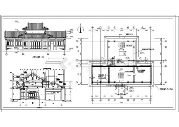 一古建厅楼建筑设计CAD施工方案图-图一