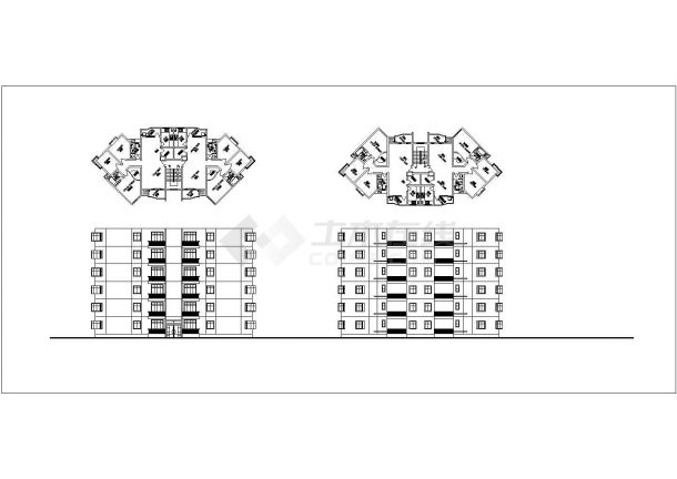 赤峰市某小区6+7层两栋住宅楼立面设计CAD图纸（含标准层平面图）-图一