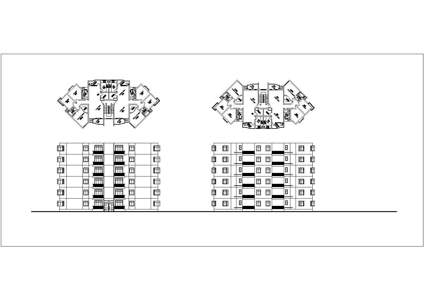 赤峰市某小区6+7层两栋住宅楼立面设计CAD图纸（含标准层平面图）