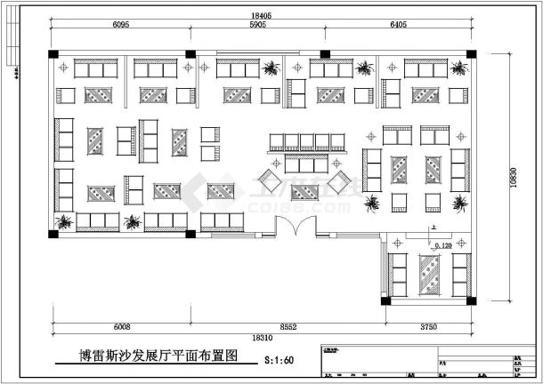 某长17.1米 宽16米沙发展厅CAD装修各平面布置图-图一