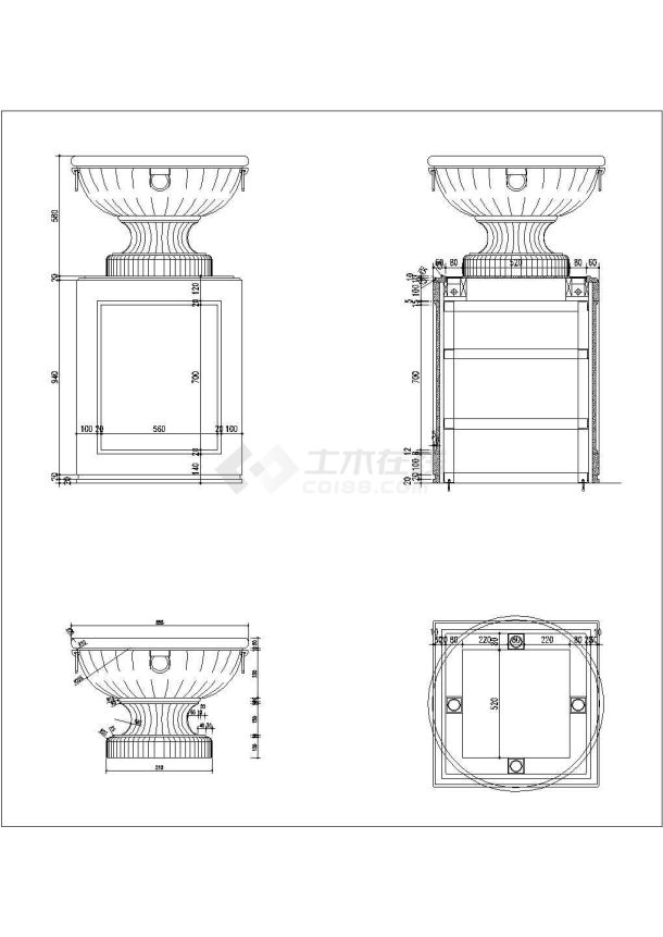 某室外庭院水景花盆节点CAD大样详细图纸-图一