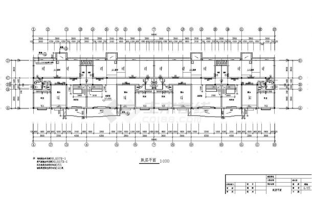 某长50.64米 宽10.14米 六层跃七层二单元3363平米两种户型CAD设计图纸（单元内户型不对称）-图一