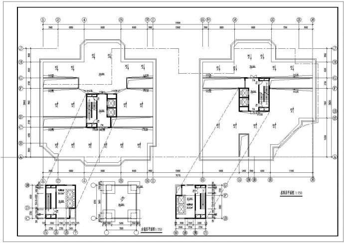 某长70.85米 宽28.75米 26层双塔式1楼梯2电梯6户住宅楼CAD设计图_图1